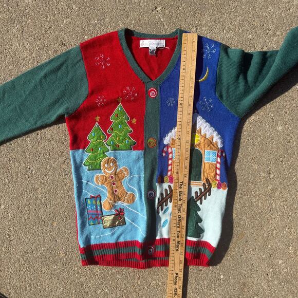 Y2K Jolly Sweaters Ugly Christmas Cardigan Gingerbread Man Scene SMALL - Picture 7 of 8